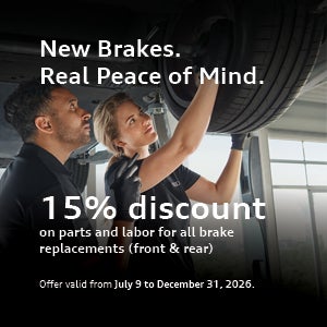 Audi Trois-Rivières promotion: 15% off brake parts and labor.